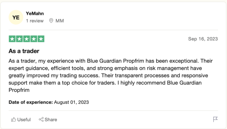 Blue Guardian Trustpilot Review