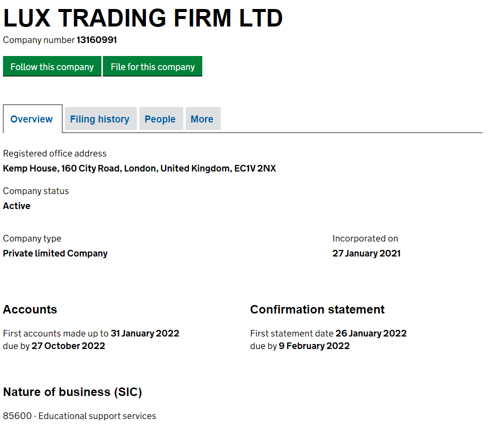 Lux Trading Firm Company information