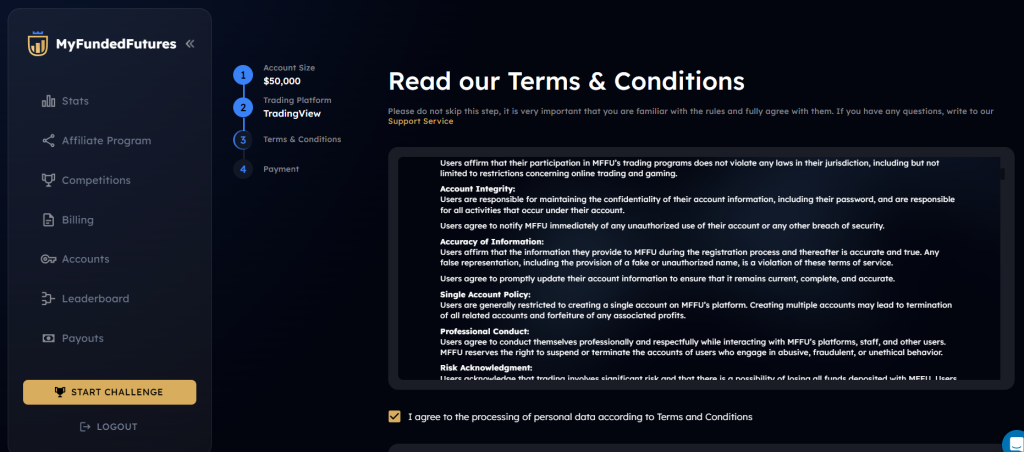 Terms and conditions page