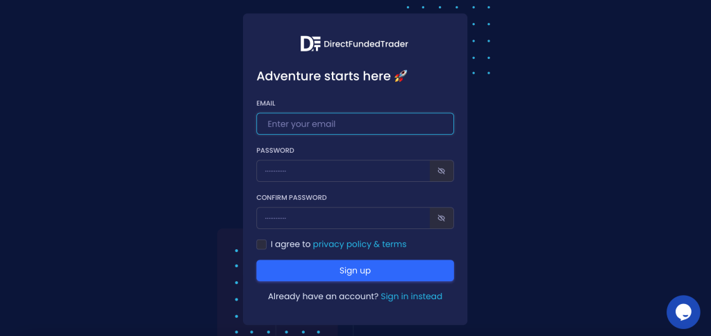 sign up page direct funded trader
